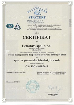 Certifikát OHSAS